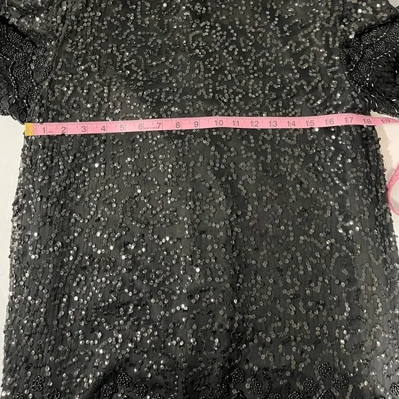 1980S LAURENCE KAZAR BLACK SILK
SEQUIN DRESS size Large - Picture 11 of 14